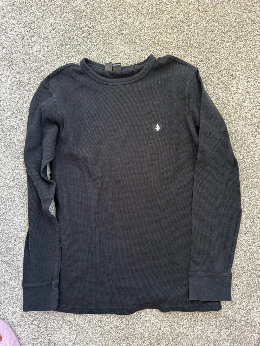 Volcom Black Long Sleeve Waffle Crew Tee